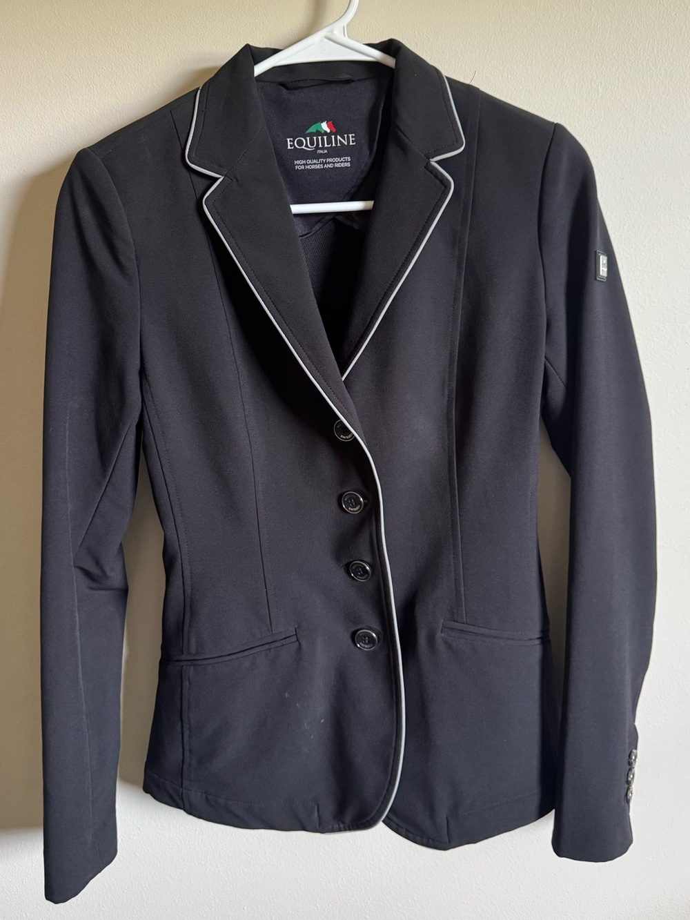 Equiline Women's Black Show Jacket with Light Grey Piping size: 38
